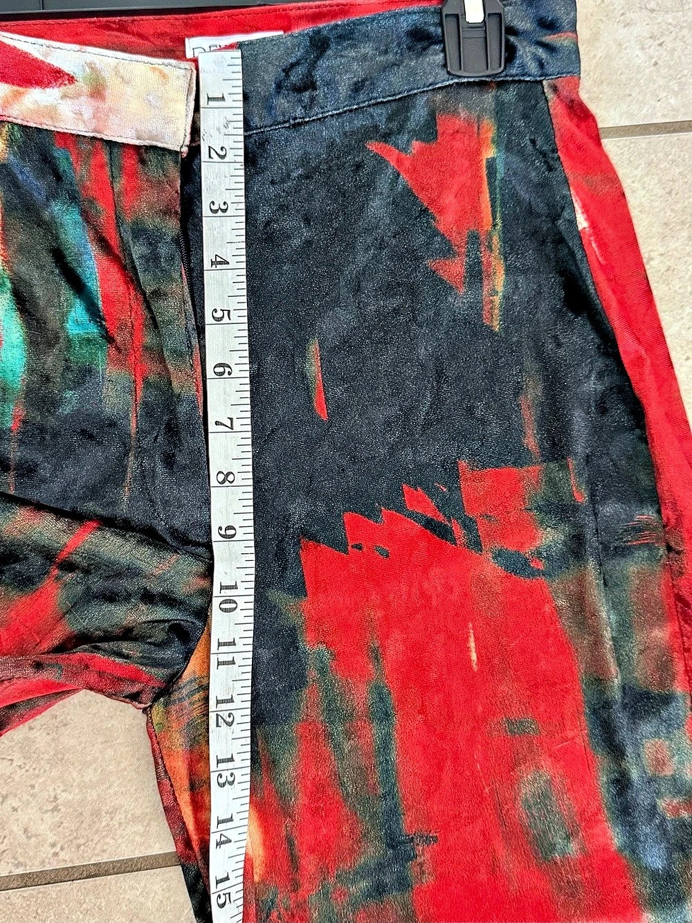 Rendoll Santana Velvet Trousers Abstract Red & Black Flare Pants US 6 Excellent - Picture 9 of 15